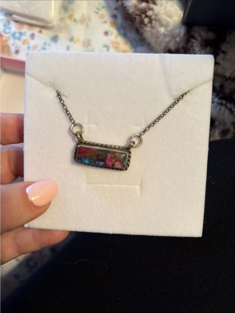 Multi-Color Stone Bar Pendant Necklace - Women Jewelry